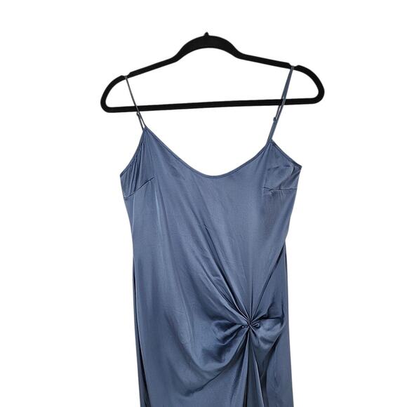 Skims Silk Sleep Slip Maxi Dress Small Artic Blue High Slit Ruched Sexy Evening - Picture 3 of 12